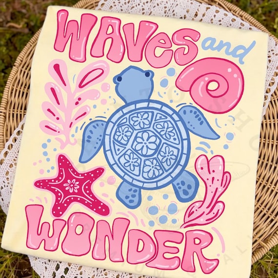 Waves & Wonder Png, Sea Turtle Summer Shirt Design, Summer Vibes Png, Beach Vacation Sublimation, Summer Beach Png, Ocean Lover Png