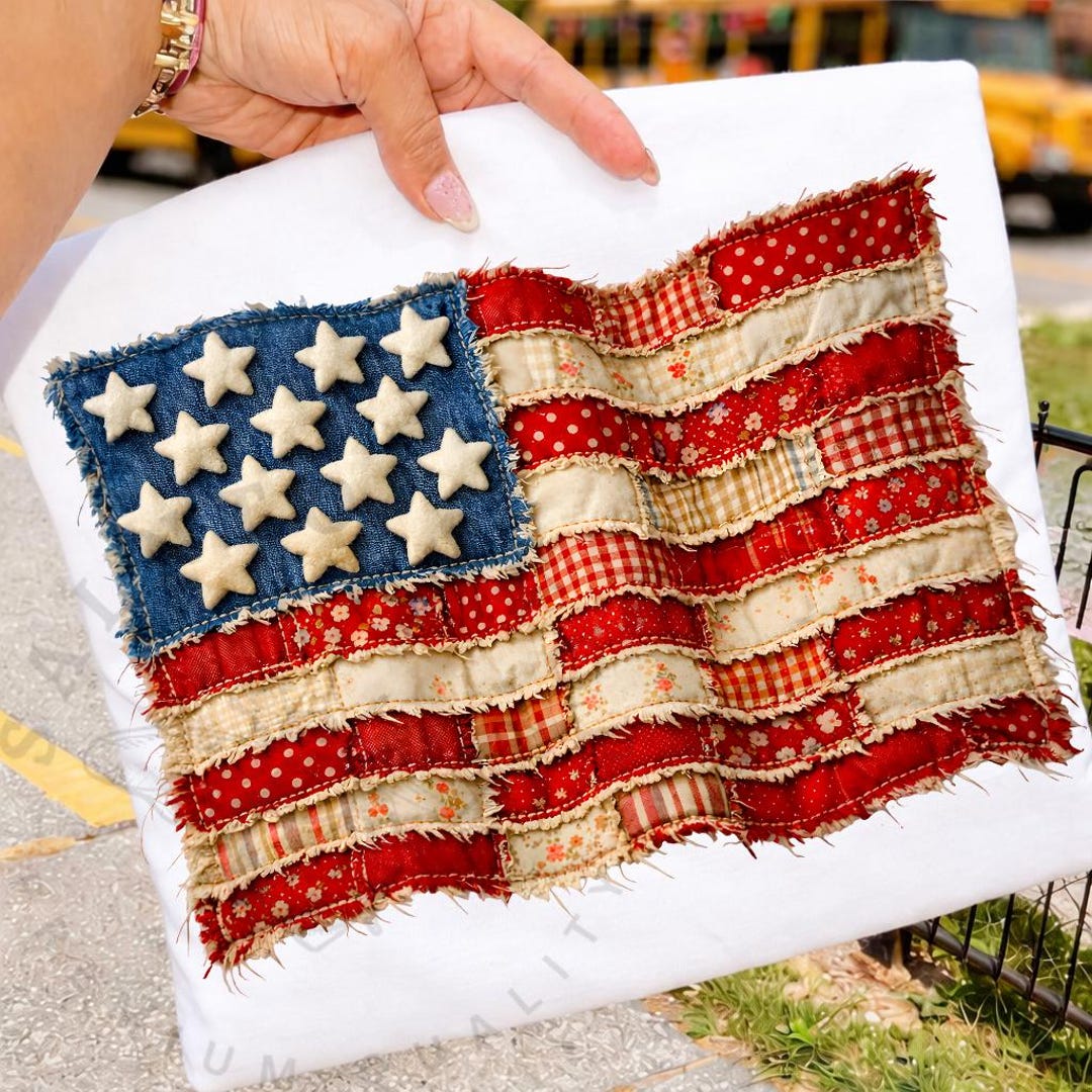 Patchwork Flags Faux Quilted American Flag Png, 4th of July Png, Vintage Patchwork ...