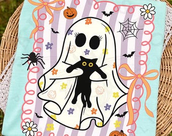 Preppy Cat Halloween Ghost Png, Coquette Halloween Png, Floral Spooky Vibes Png, Retro Halloween Shirt Png, Girly Halloween Png, Cat Mom Png