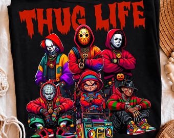 Thug Life Halloween Character Png, Halloween Horror Movie Png, Vintage Halloween Png, Horror Friends Png, Halloween Scary Movie Shirt Design