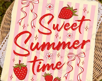 Striped Sweet Summer Time Svg Png, Strawberry Coquette Png, Preppy Summer Png, Trendy Girly Vacation Shirt Svg, Aesthetic Summer Sublimation