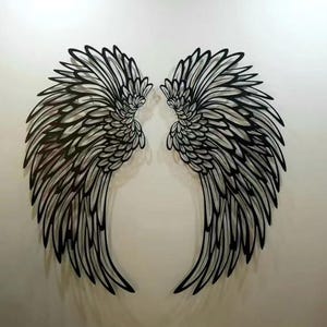 Matte Black Angel Wings Metal Wall Art: Laser Cut Home Decor
