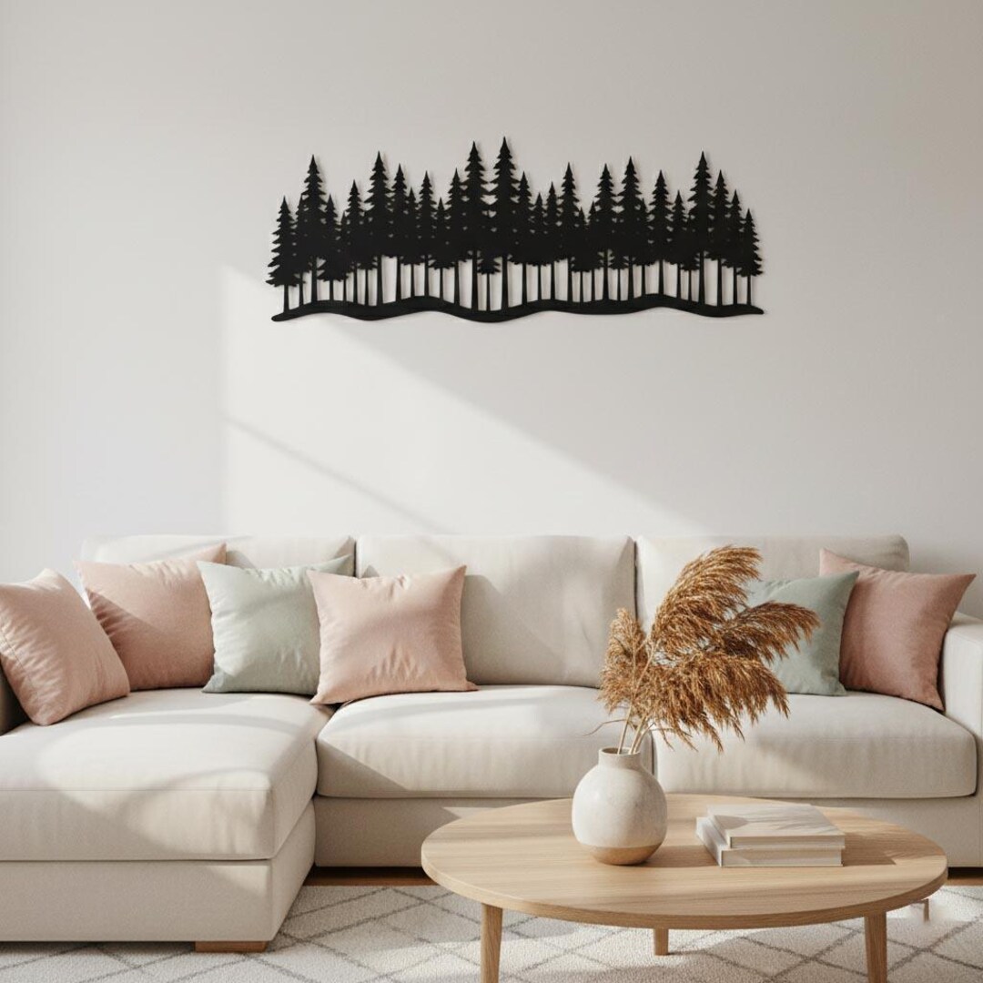 Forest Metal Wall Art, Pine Tree Silhouette Decor, Nature Cabin Wall ...