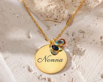 Collar personalizado con piedra de nacimiento para abuela, regalo italiano de plata esterlina para abuela, regalo chapado en oro para abuela de nietos, regalo para el Día de la Madre