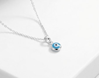 Sterling Silver Tiny Evil Eye Necklace, Dainty Nazar Pendant, 14K Gold Protection Jewelry, Talisman Necklace, Spiritual Gift for Her