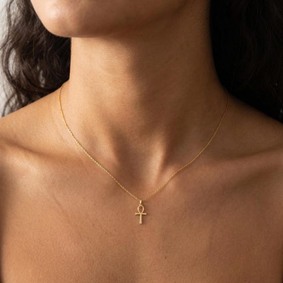 Dainty Ankh Necklace • Gold Egyptian Cross • Key of Life Pendant • Spiritual Protection Jewelry • Minimalist Eternal Life Gift for Her