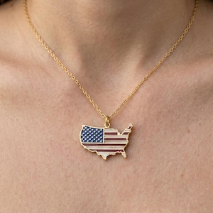 USA Map American Flag Necklace • United States Pendant • 4th of July Jewelry • Patriotic Gift for Her • America 250th Anniversary