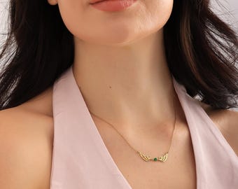 Naszyjnik ze skrzydłami anioła z kamieniem szlachetnym, srebro próby 925, naszyjnik z aniołem stróżem, pozłacany 14-karatowym złotem / różowym złotem, pamiątkowy naszyjnik upamiętniający stratę