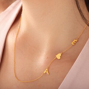 Asymmetric Initial Necklace, Personalized Letter Chain, 925 Silver Sideways Name Jewelry, Custom Initial Charm Necklace
