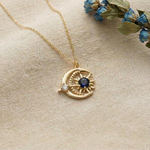 Sol- och månehalsband för par, hänge med två födelsestenar, Toi et Moi himmelsmycken, personlig dag- och nattberlock, present till flickvän