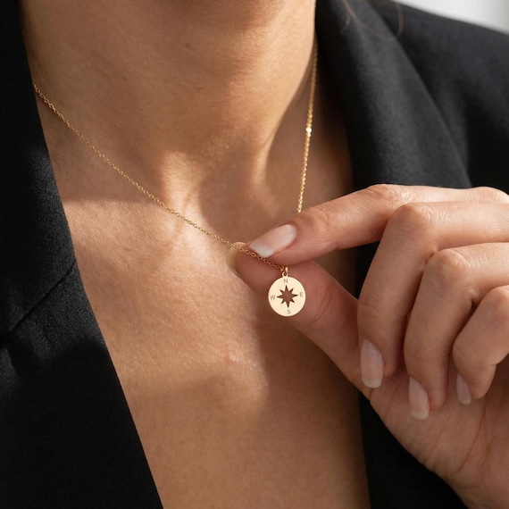 Dainty Compass Necklace • Graduation Gift for Her • Cutout North Star Pendant • Wanderlust Travel Jewelry • Going Away Gift Best Friend