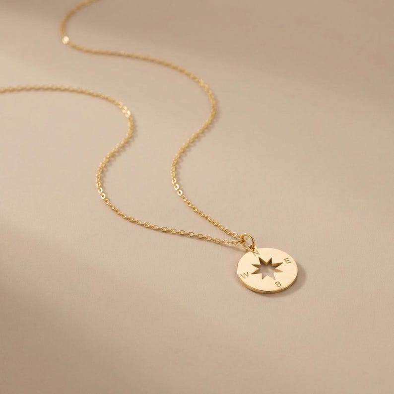 Dainty Compass Necklace • Graduation Gift for Her • Cutout North Star Pendant • Wanderlust Travel Jewelry • Going Away Gift Best Friend image 6