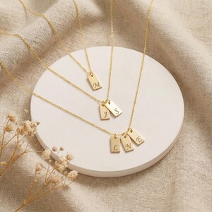Initial Tag Necklace, 1-3 Mini Vertical Bar Pendant, Personalized Family Gift, Mom of 2 3 Necklace, Couple Initials, Mothers Day Gift