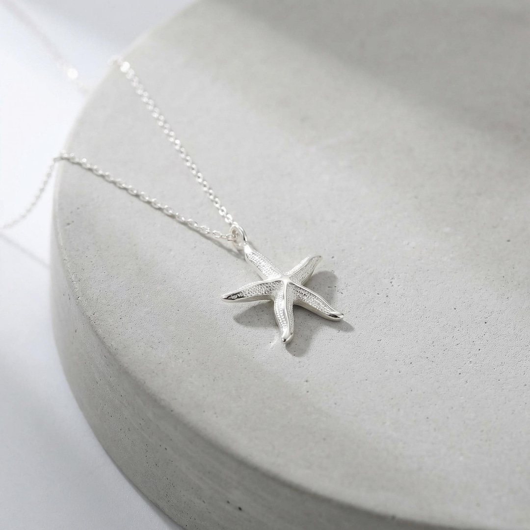 925 Sterling Silver Starfish Necklace, 14K Sea Star Pendant, Minimalist ...
