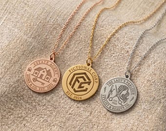 Custom Business Logo Necklace, Personalized 925 Sterling Silver Corporate Brand Jewelry, Realtor Closing Gift, Small Business Owner Pendant