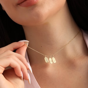 Personalized Tag Necklace, 925 Sterling Silver Engraved Tag Necklace, 14K Gold or Rose Gold Plated Multiple Kid Name Necklace, Gift for Mom