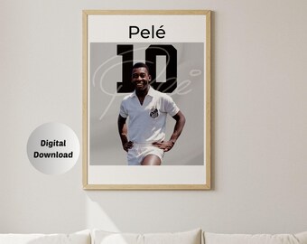 Pelé, Framed Print, Printable Poster, Mid-Century Modern, Uni Dorm Room, Soccer GOAT