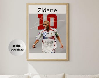 Zinédine Zidane, Framed Print, Printable Poster, Mid-Century Modern, Uni Dorm Room, Soccer GOAT