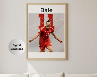 Gareth Bale, Framed Print, Printable Poster, Mid-Century Modern, Uni Dorm Room, Soccer GOAT
