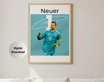 Manuel Neuer, Framed Print, Printable Poster, Mid-Century Modern, Uni Dorm Room, Soccer GOAT