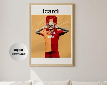 Mauro Icardi, Framed Print, Printable Poster, Mid-Century Modern, Uni Dorm Room, Soccer GOAT