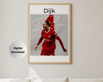 Virgil van Dijk, Framed Print, Printable Poster, Mid-Century Modern, Uni Dorm Room, Soccer GOAT