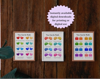 You Can Be Both Set of 3 Posters, Work, Mental Health and Relationships: Therapy Office Decor, DBT/CBT Art Print (Digital Download)