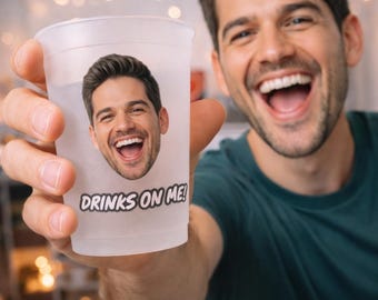 Personalized Photo Cups, Custom Face Frosted Party Cups, 16oz Birthday Favors