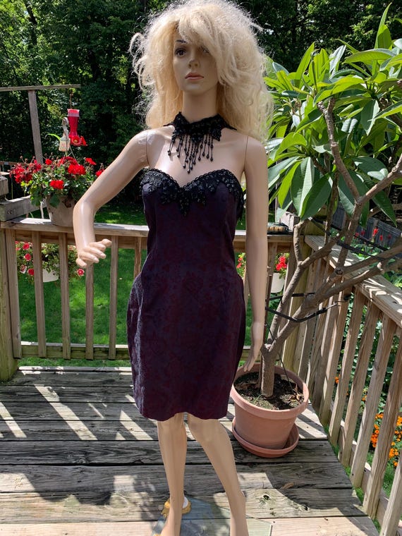 homecoming dresses size 13 Vintage 90's 13/14 Black Chocker Beaded Jessica Mcclintock Formal Cocktail Dress Royal blue formal