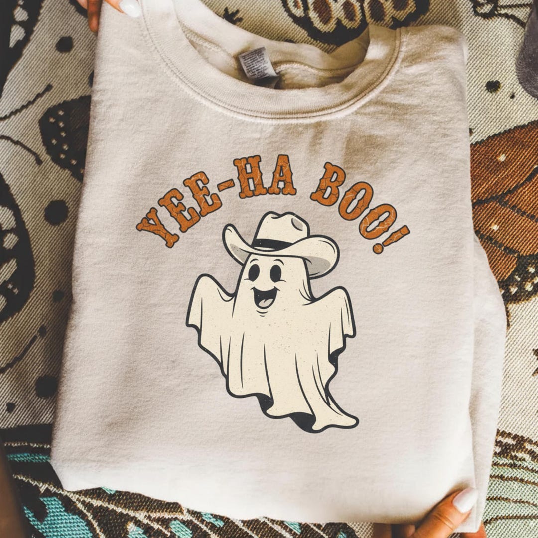 Yee-ha Boo Ghost PNG: Retro Cowboy Halloween Sublimation Design ...