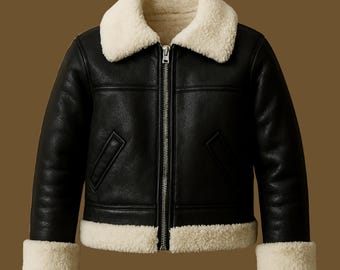 Handmade Shearling Aviator B3 Bomber Jacket: Genuine Sheepskin Leather