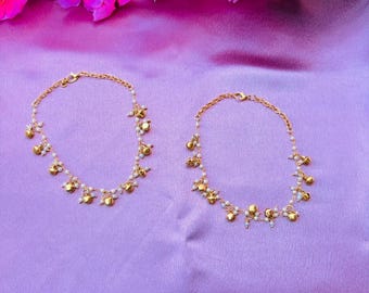 Tobillera Ghungroo de perlas doradas – Joyería tradicional india para los pies de novias