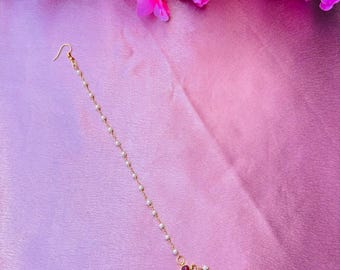 Delicado Maang Tikka de Perla, Tocado Indio Kundan, Joyería para Dama de Honor