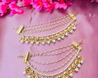 Multi-Layer Pearl Kundan Chains | Bahubali Style Earring Support | Indian Bridal Jewelry