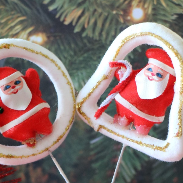 1 Vintage Felt Santa Christmas Pick