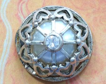 1 Vintage Silver Toned Domed Metal and Rhinestone Cabochon