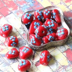 1 Vintage Glass Red and White Flower Lampwork Bead - 16 styles to choose