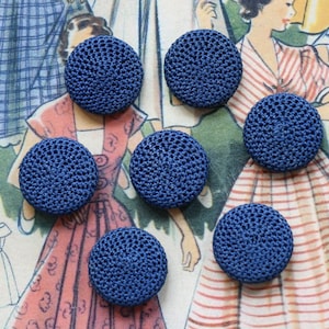 1 Vintage One Inch Crocheted Navy Button