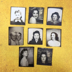 May include: A collection of eight black and white photographs in a grid pattern. The photos are of people, some smiling and some looking serious. The photos are all in a similar style, with a simple background and a focus on the subject.