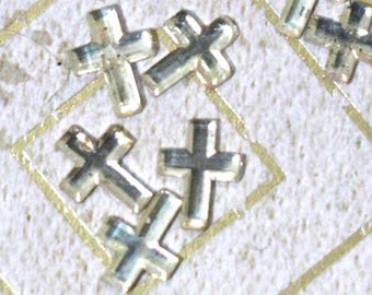 5 Vintage Tiny Clear Glass Cross Cabochons