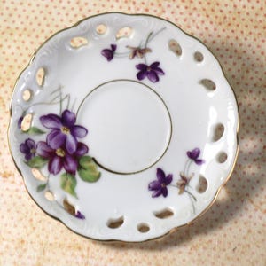 Vintage Porcelain Saucer with Violet Flowers