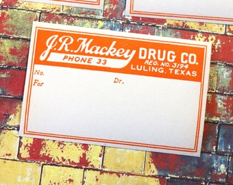 2 Vintage Texas Pharmacy Medicine Bottle Labels