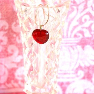 3 Vintage Red Glass Heart Charms