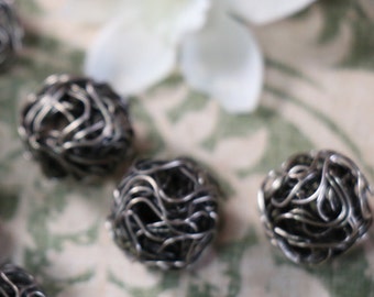 5 Vintage Silver Wrapped Wire Beads