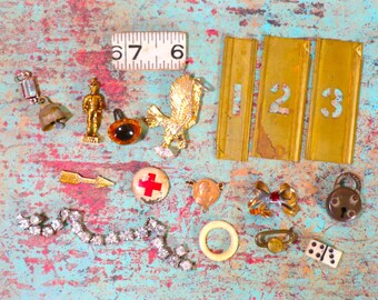 17 Piece Antique & Vintage Trinkets and Treasures for Mixed Media Art