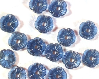 5 Blue Glass Flower Jewelry Spacer Findings