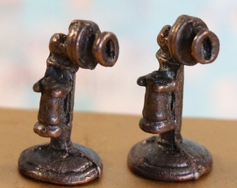 1 Vintage Miniature Metal Antique Candlestick Telephone