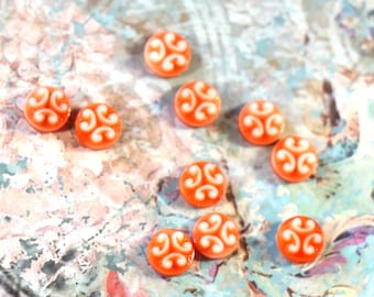 3 Vintage Orange Glass Cabochon