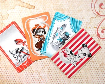 Set of 4 1940's/1950's Dog and Cat Playing Cards
