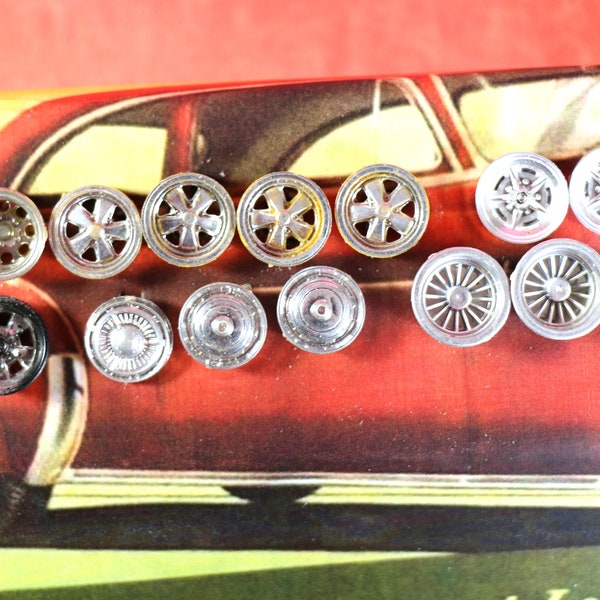 Selection of Vintage Model Car Hub Cabs and Wheel Rims